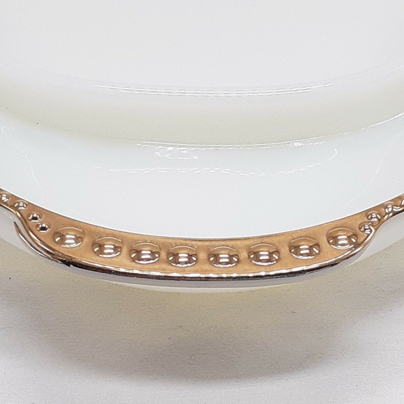 Vintage Fire King 11.25" White Milk Glass with Gold Trim Divided Dish - Picture 4 of 4
